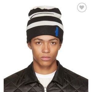 Raf Simons striped wool beanie hat.